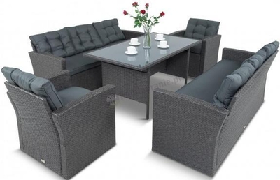 Szare fotele ogrodowe z podnóżkami i regulowanym oparciem Sienna Duo Premium Dark Grey